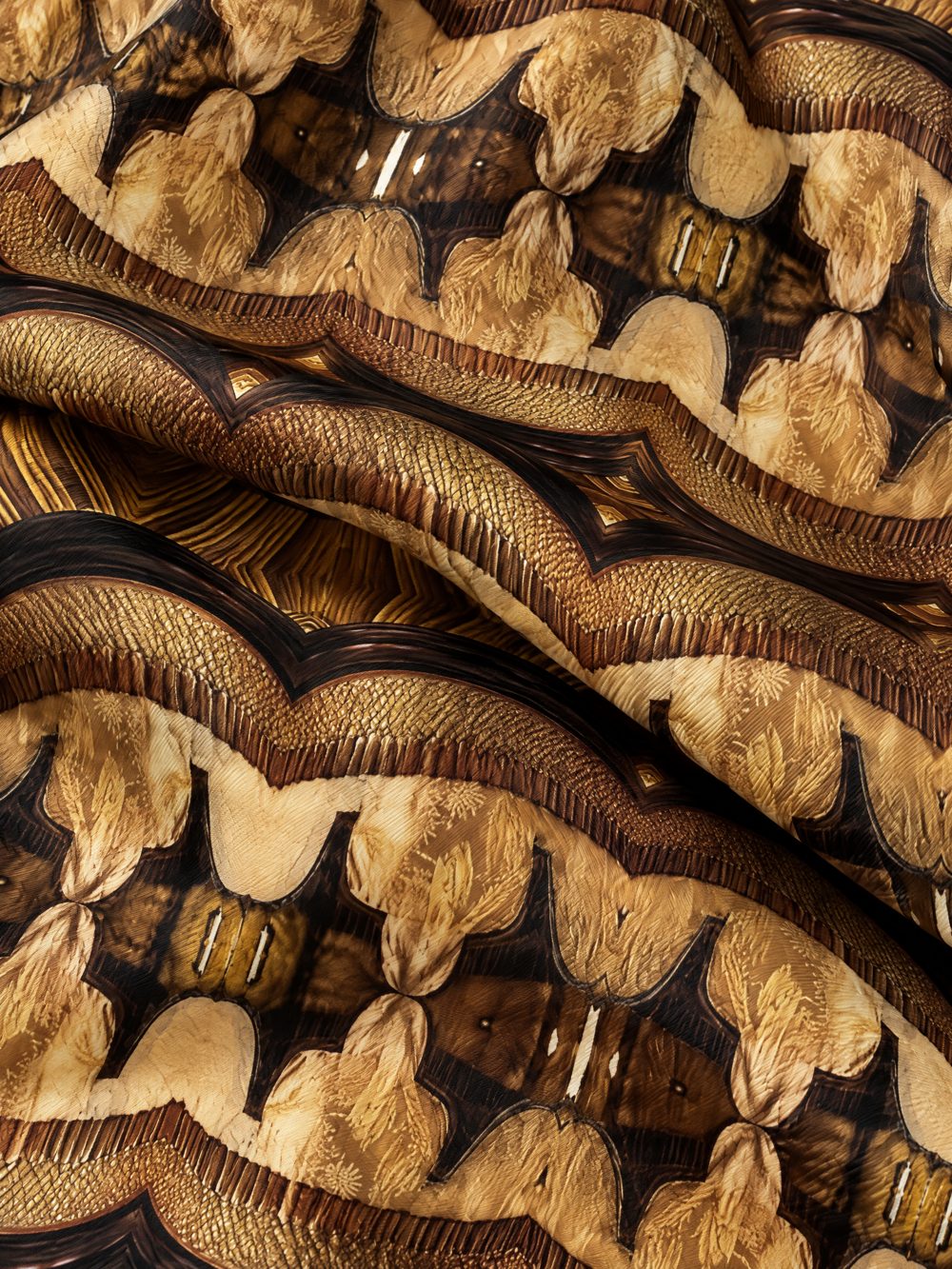 Close-up of A Night in the Theatre printed on folded fabric