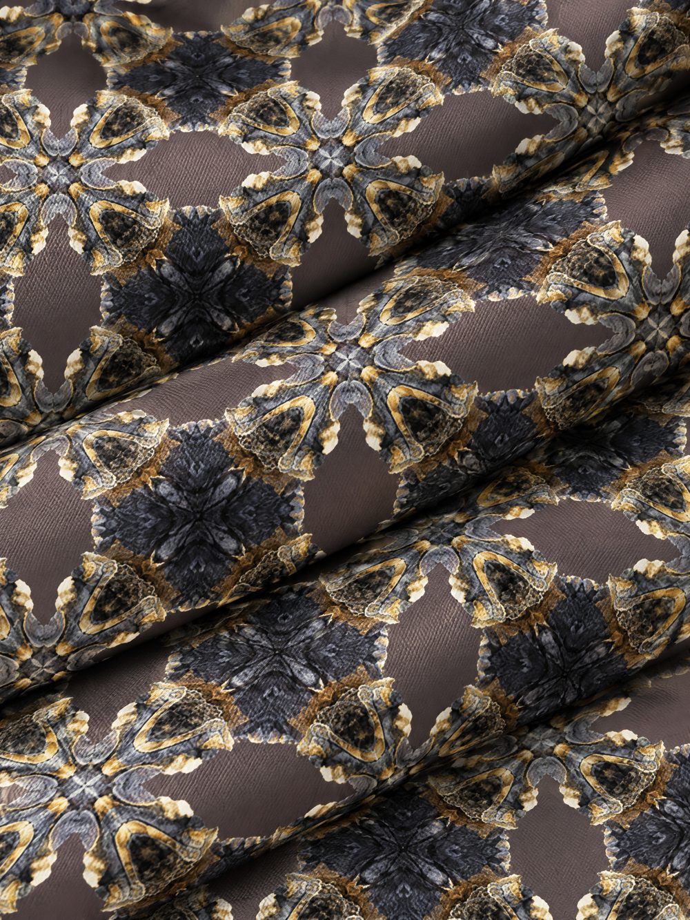 Close-up of Bali Temple II printed on folded fabric