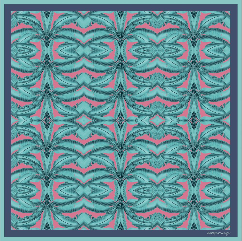 Banana Leaves in Jade and Pink silk scarf