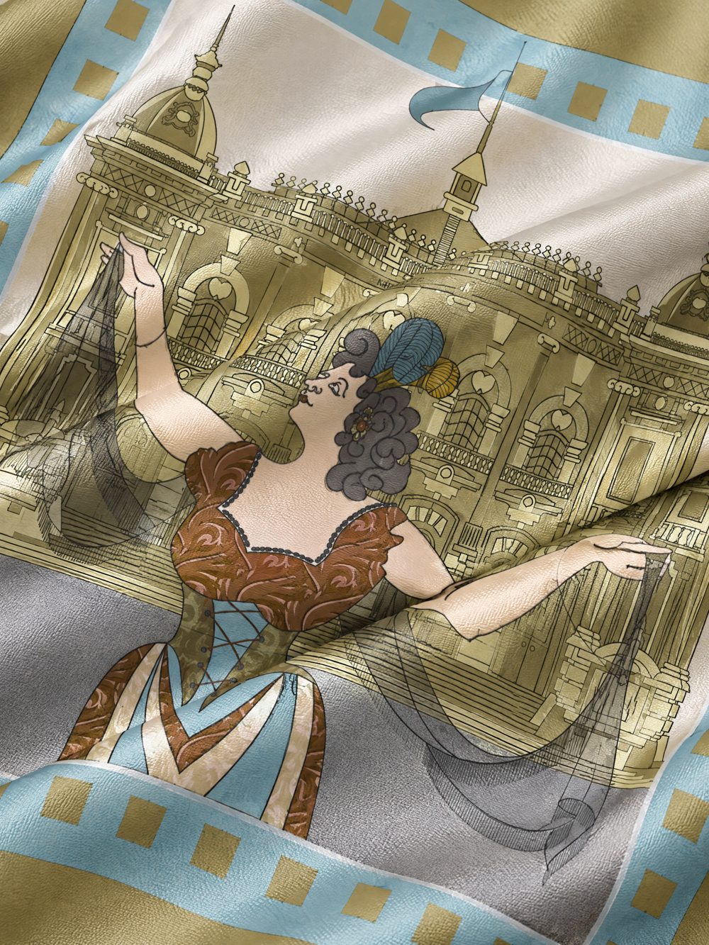 Close-up of Blanche Arral printed on folded fabric