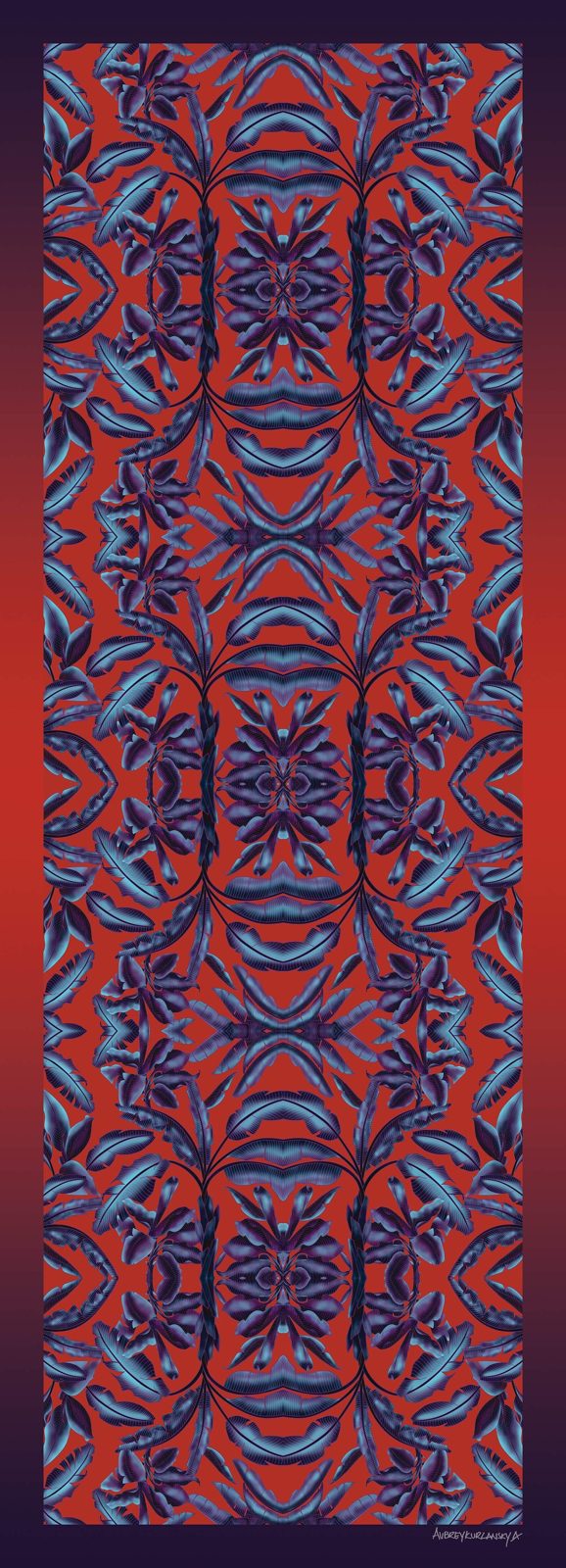 Blue Dragons on Vermilion Ground long scarf