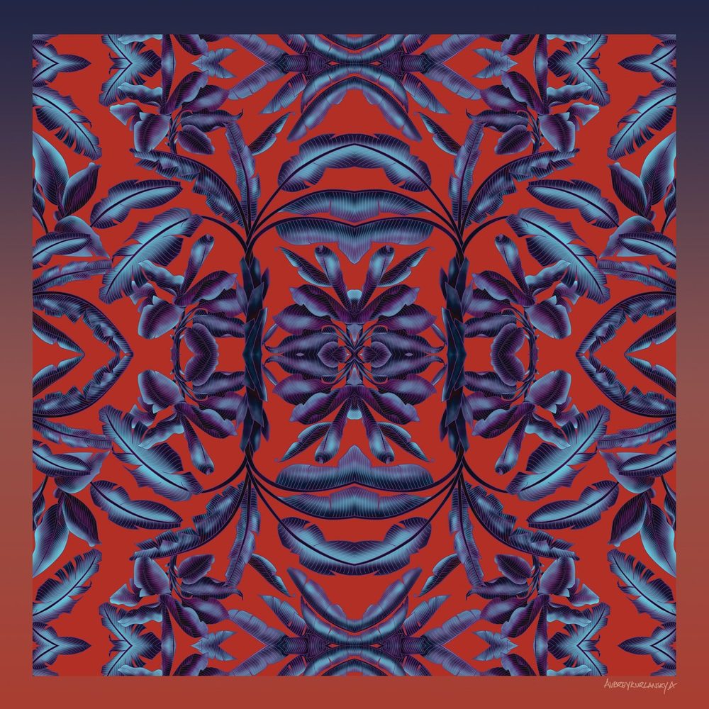 Blue Dragons on Vermilion Ground silk scarf