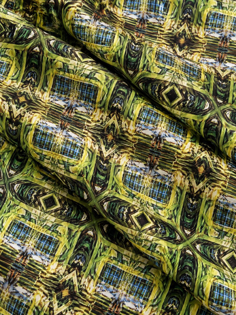 Close-up of Chihuly Glass printed on folded fabric