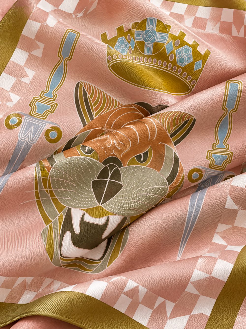 Close-up of Gismonda printed on folded fabric