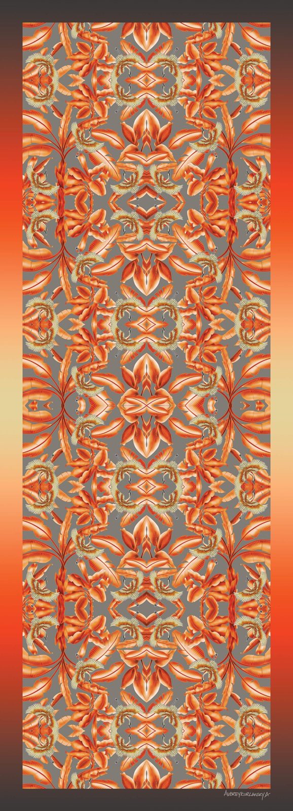 Golden Cranes Orange Leaves long scarf
