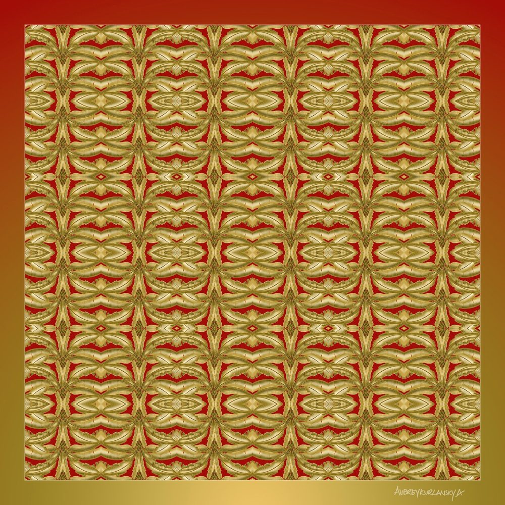 Golden Leaves on Red Ground silk scarf