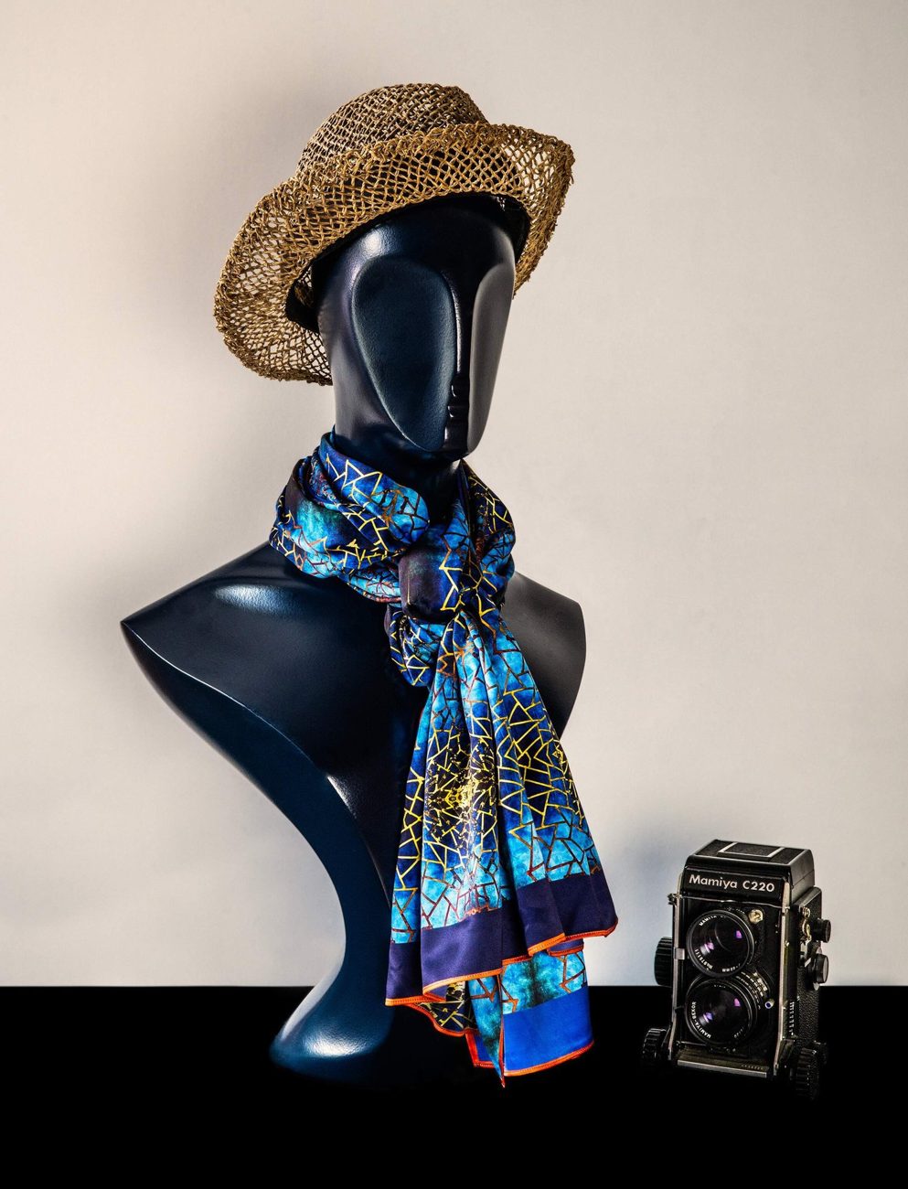 Golden Screen Against the Sea long scarf being worn