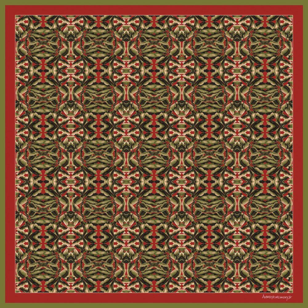 Green and Black Chessboard Leaves silk scarf