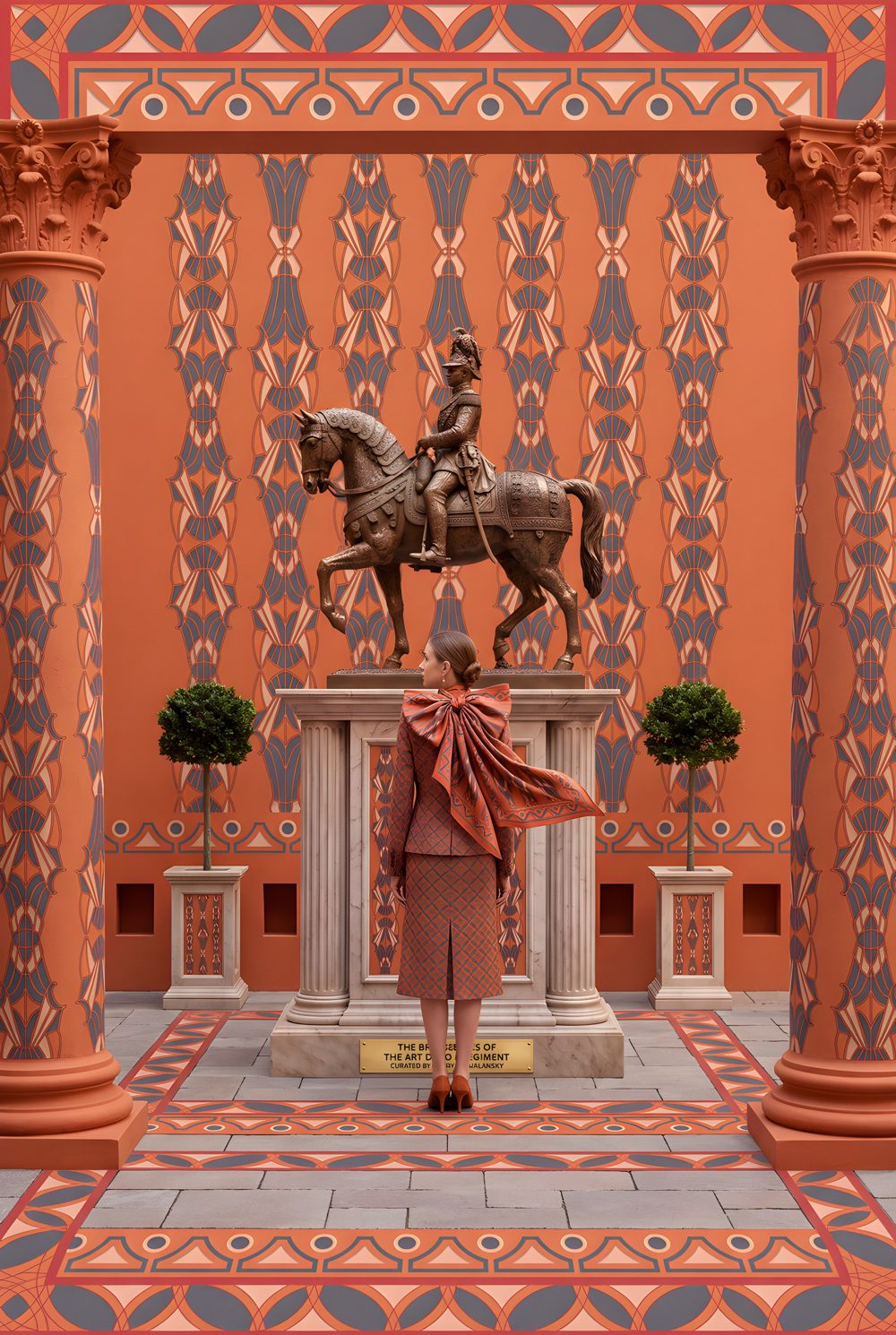 Horses on Parade, Orange Ground silk scarf, photo 5