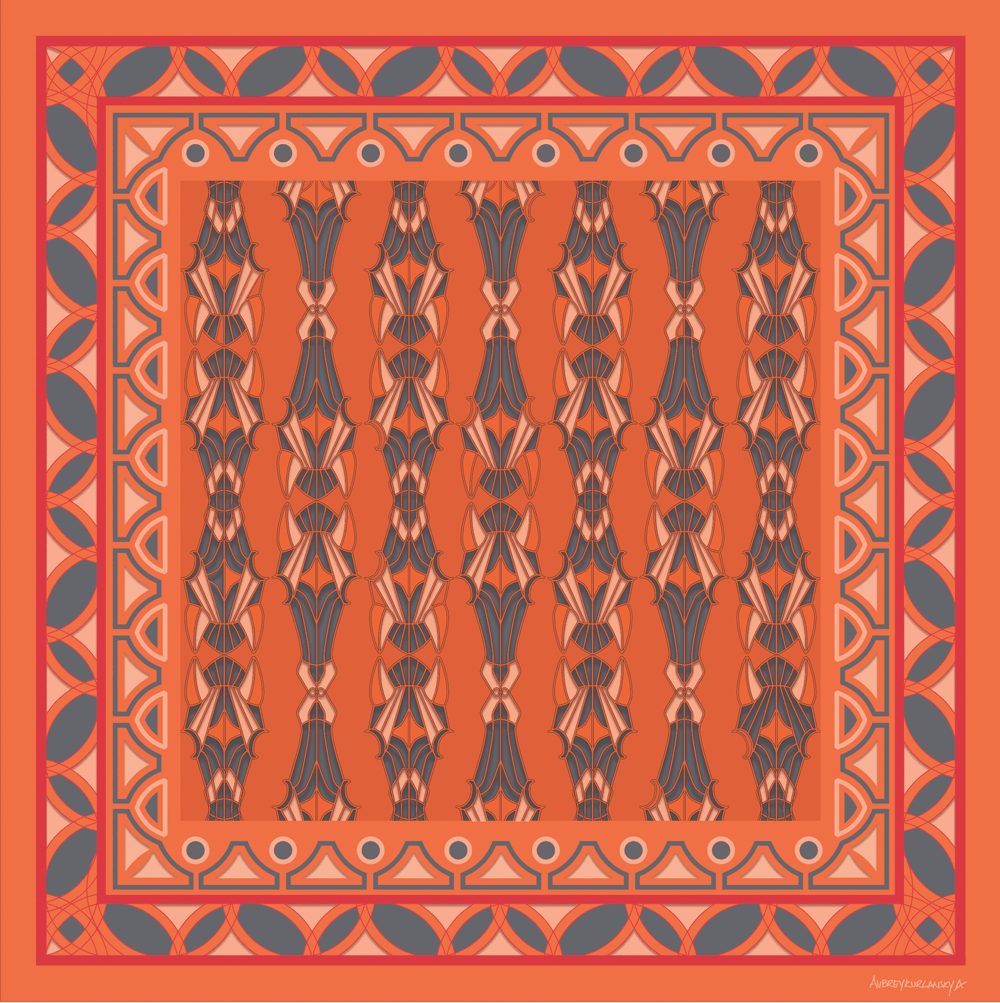 Horses on Parade, Orange Ground silk scarf