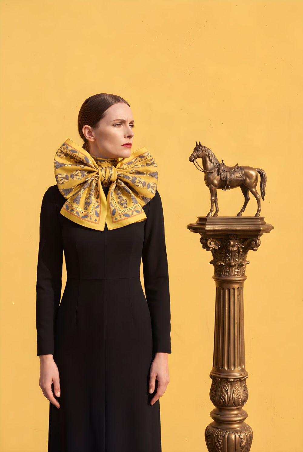 Horses on Parade, Yellow Ground silk scarf, photo 4