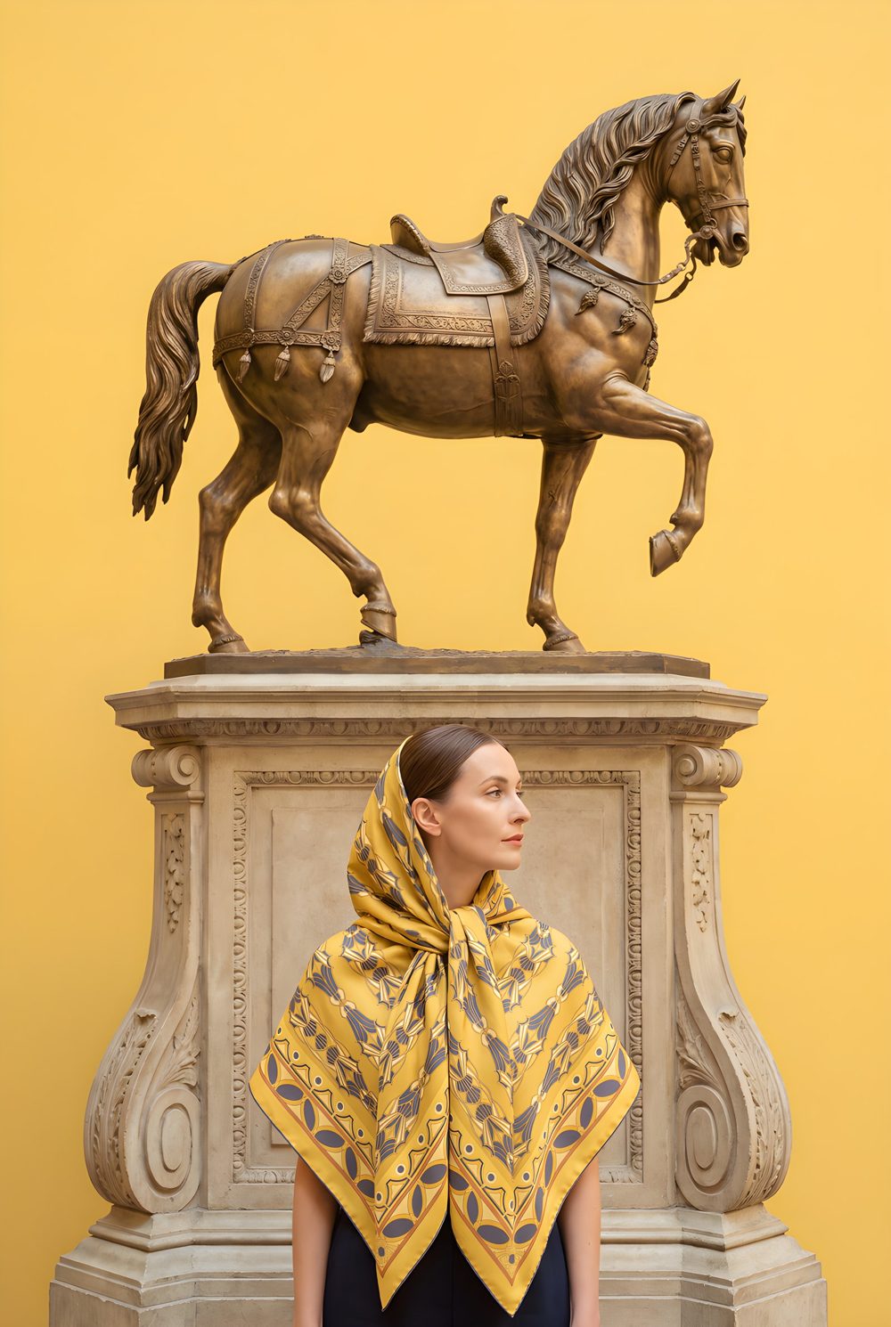 Horses on Parade, Yellow Ground silk scarf, photo 5