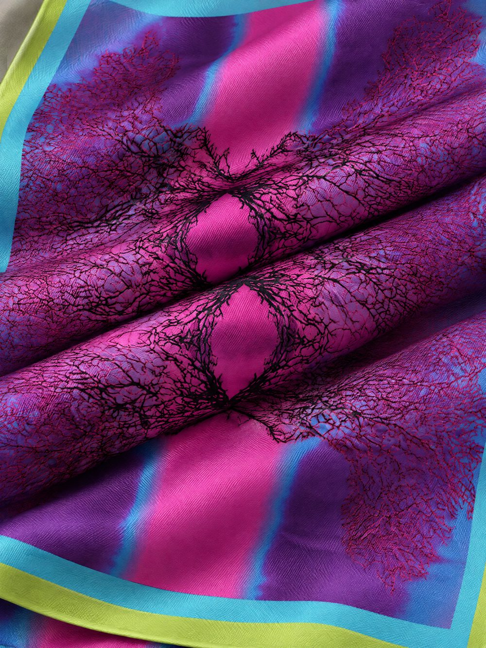 Close-up of I'm a Fan of Pink Sea Fans printed on folded fabric
