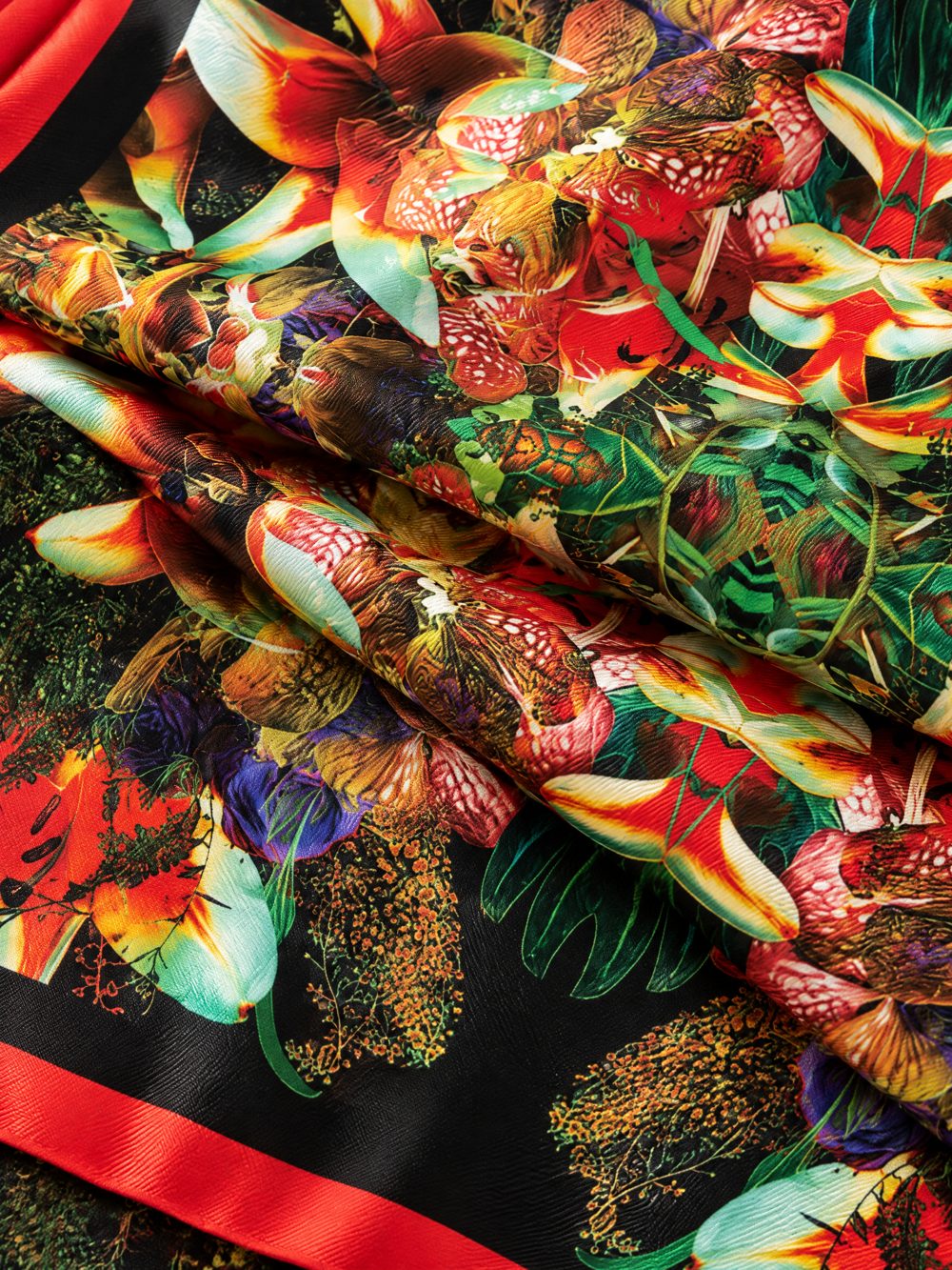 Close-up of Night printed on folded fabric