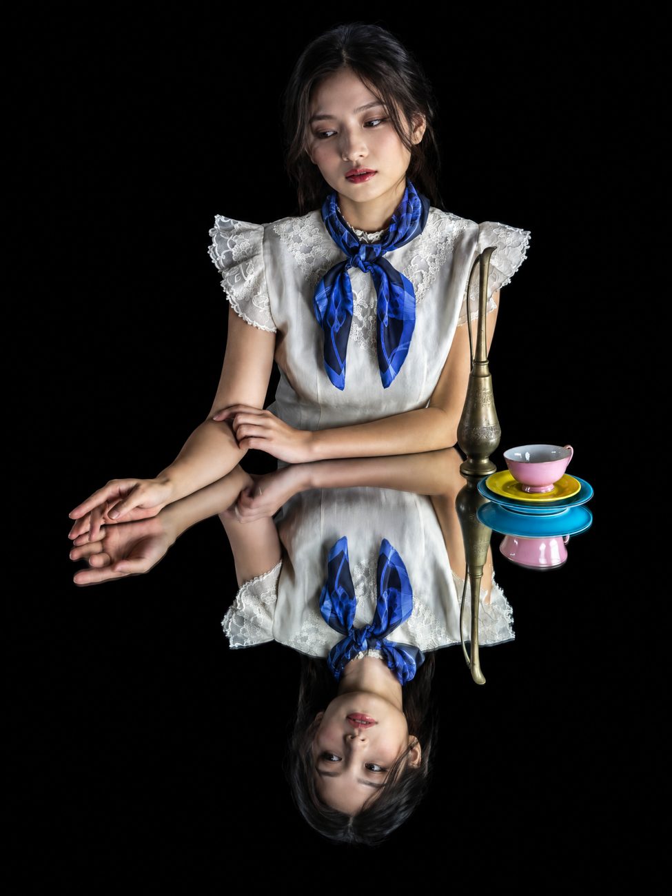 Rotating Botanicals silk scarf being worn