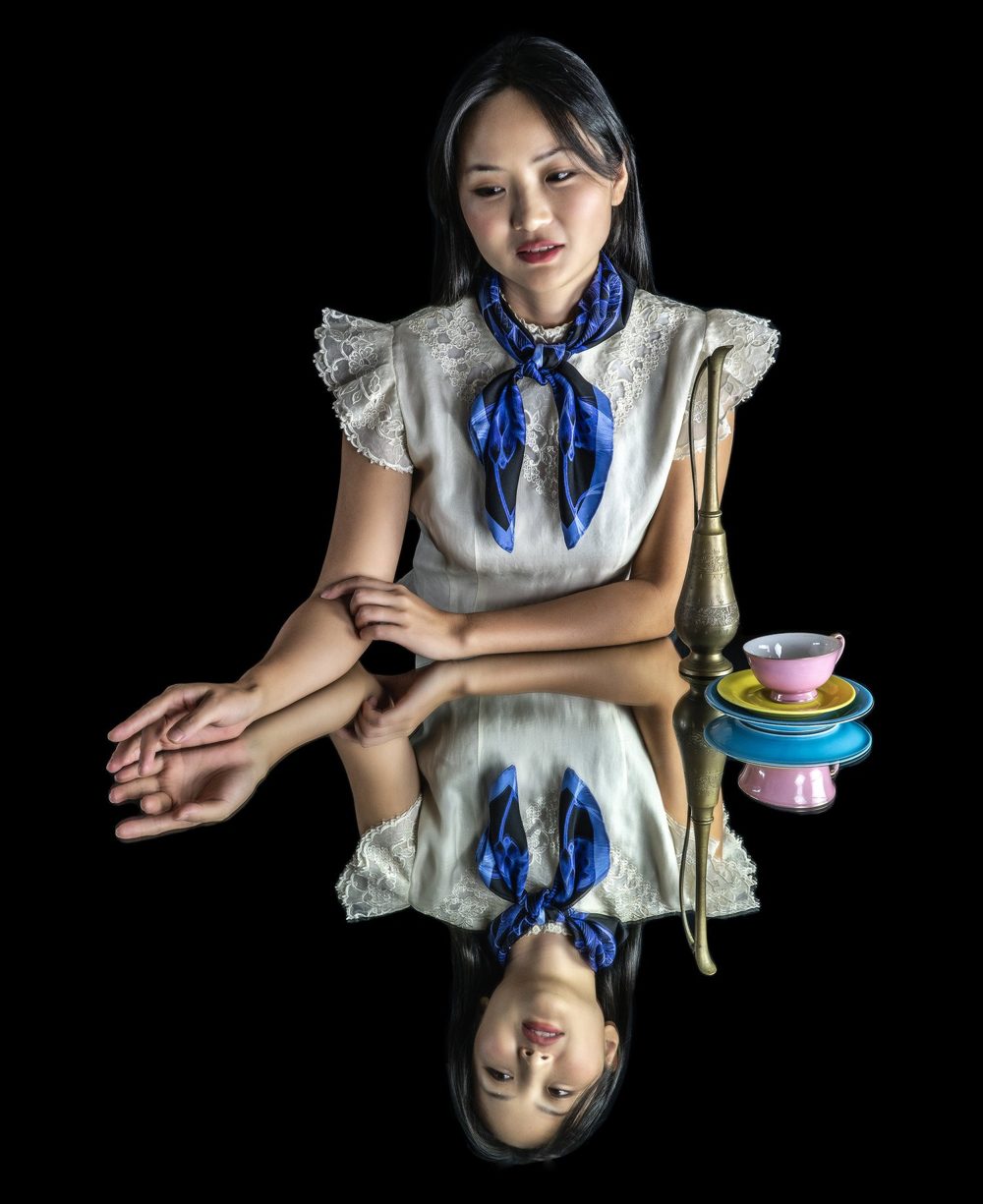 Rotating Botanicals silk scarf being worn