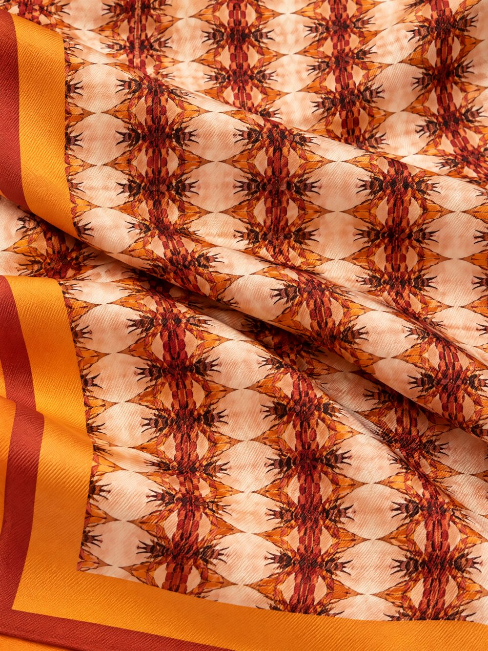 Close-up of Thai Temple printed on folded fabric