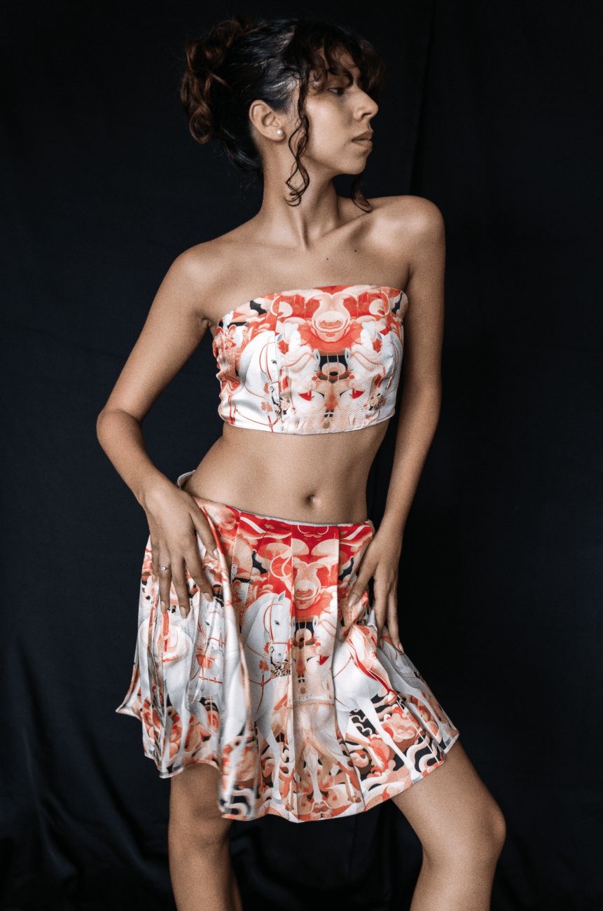 The Cavalry silk scarf being worn