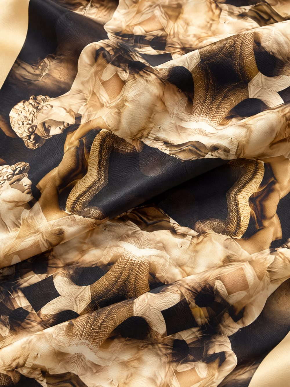 Close-up of The Laocoon printed on folded fabric