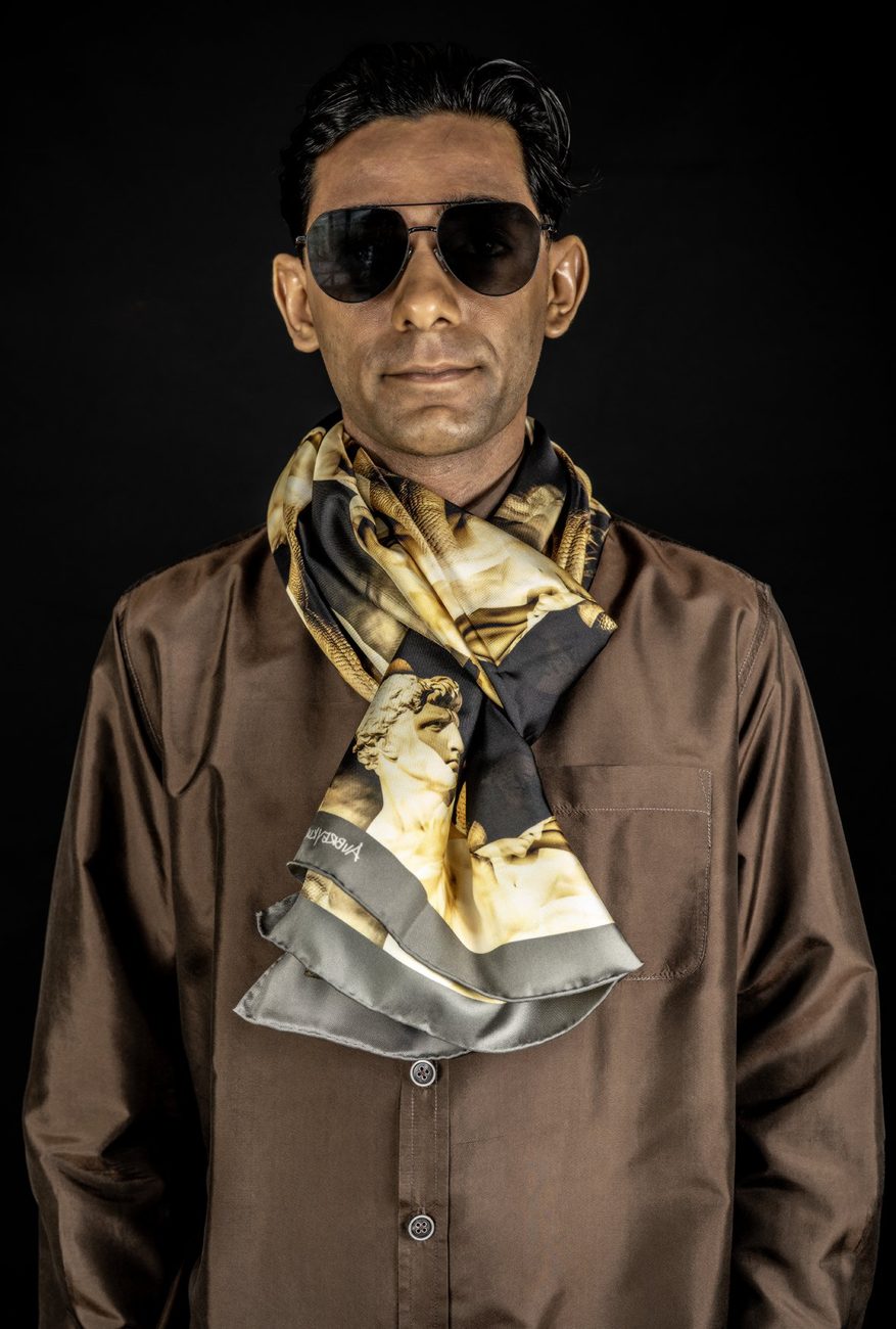 The Laocoon long scarf being worn