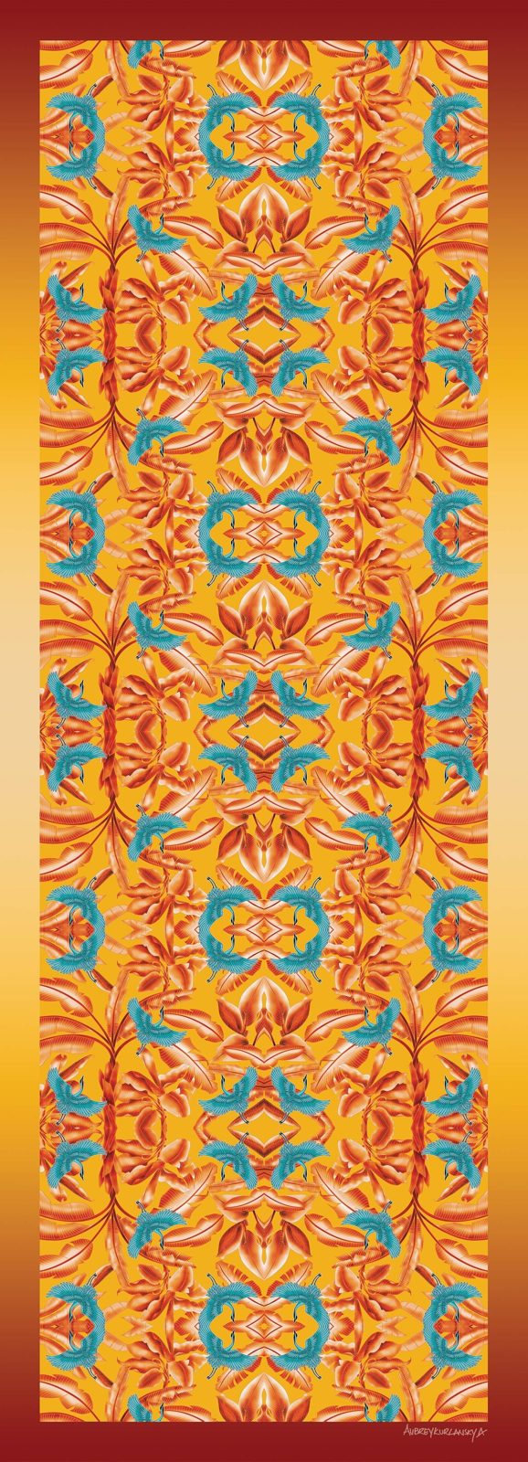 Turquoise Cranes and Yellow Sky long scarf