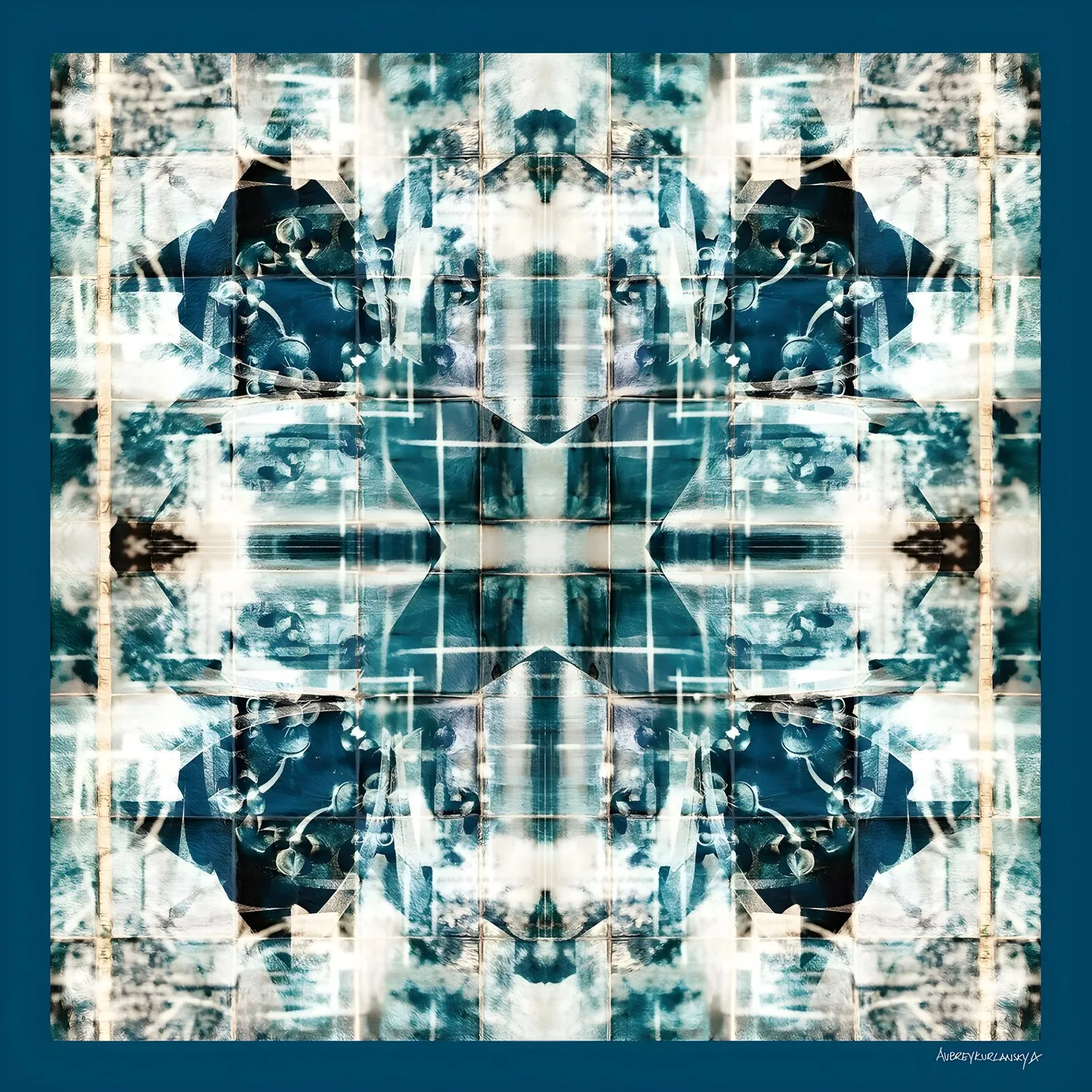 Like a Peacock Hidden in the Tiles, a silk square by Aubrey Kurlansky