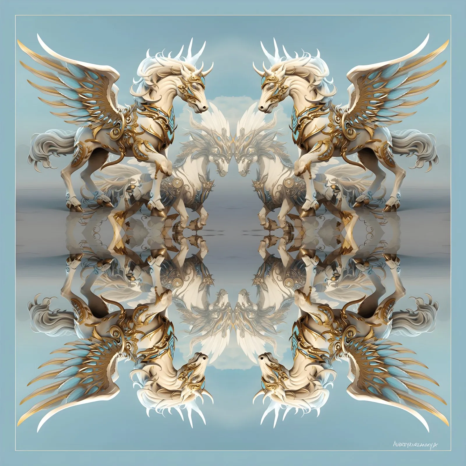 The Winged Qilin, a silk square with a winged qilin